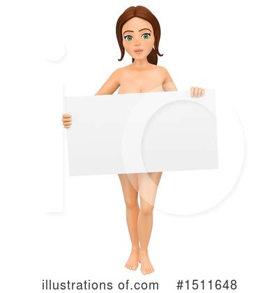 Clipart Of A 3d Nude Woman Presenting Around A Sign On A White Clip