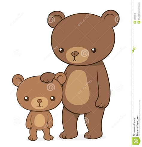 Brown Bear With Her Cute Little Cub Teddy Stock Vector