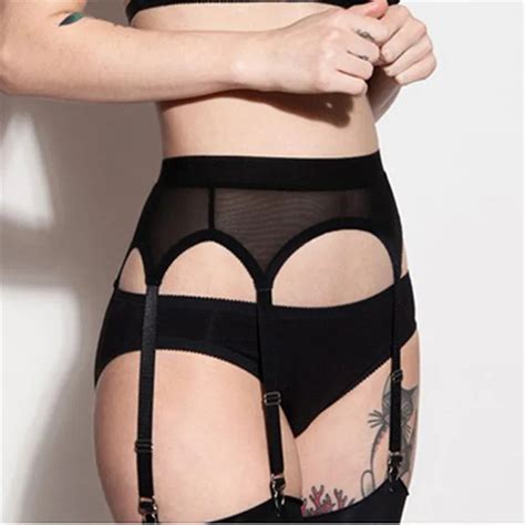 S Xxl Plus Size Sexy Garter Belt Punk Gothic Women Suspender Belt Sheer Mesh Exotic Lingerie