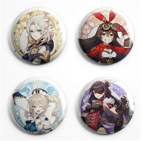 Pins Set Of 4 Genshin Impact Deluxe Badges 01 Etsy