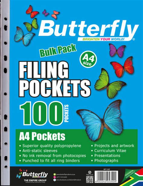 Yourschoolbox Butterfly Filing Pockets A4 100s