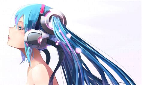 Aqua Hair Hatsune Miku Headphones Pomon Illust Twintails Vocaloid White