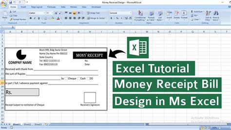 Excel Tutorial How To Create Money Receipt Bill Design In Ms Excel Cash Bill Receipt