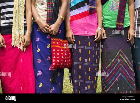 Four Girls Standing In Traditional Assamese Attire Assam Stock Photo