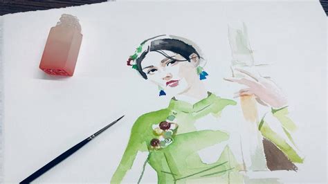 Fashion Illustration Speed Drawing Vietnamese Girl With Traditional