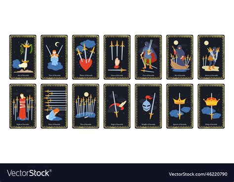 Minor Arcana Swords Tarot Cards Occult King Vector Image