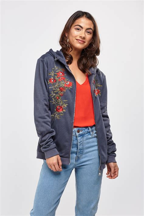 Embroidered Zip Up Hoodie Just 3