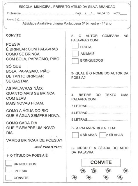 Avaliação De Lingua Portuguesa 1 Ano Ensino Fundamental Compartilhar