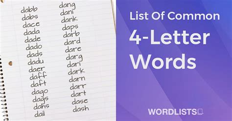 List Of Common 4 Letter Words