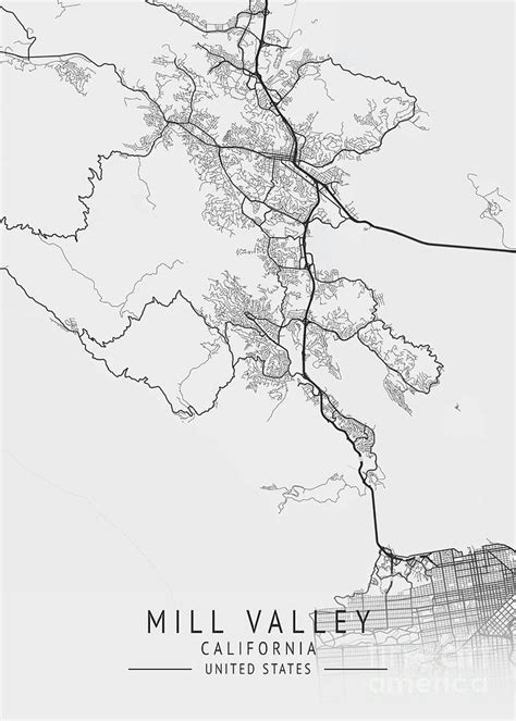 Mill Valley California Us Gray City Map Digital Art By Tien Stencil