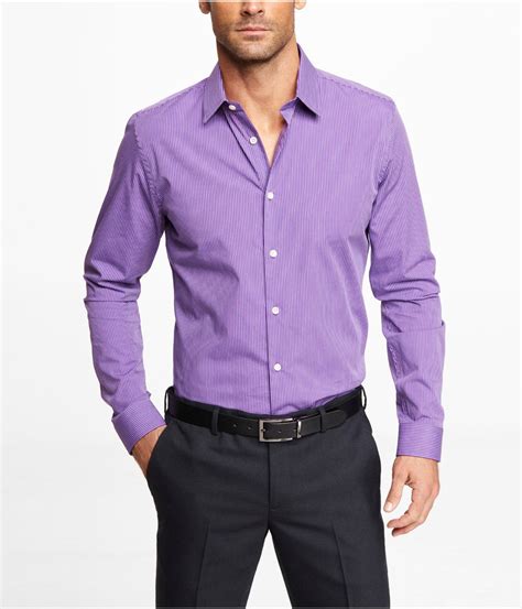 Express Fitted Striped Dress Shirt In Purple For Men Lyst