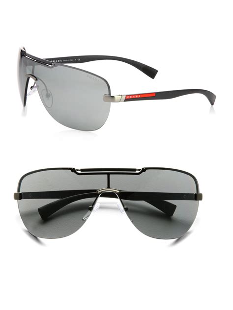 Prada Metal Shield Sunglasses In Silver Black For Men Lyst