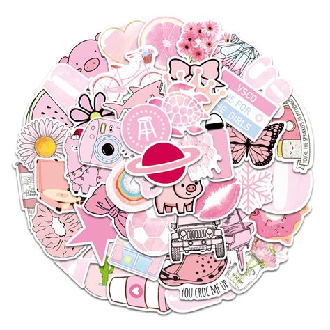 Buy 100 Pcs Pink Vsco Stickers For Hydroflask Waterproof Vinyl Pastel