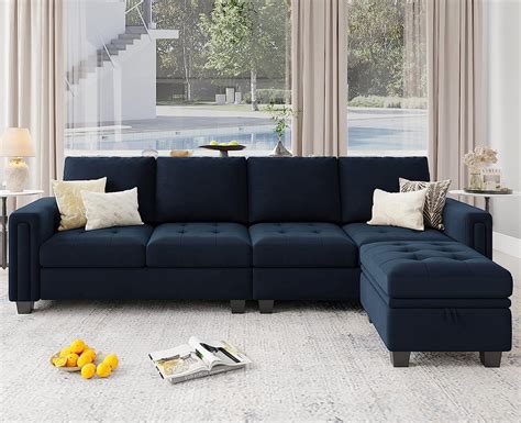 Belffin Velvet Reversible Sectional Sofa With Chasie Convertible
