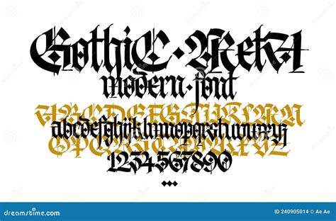 Gothic Vector Uppercase And Lowercase Letters With Numbers Stylish
