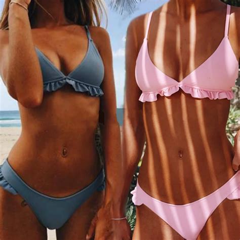 2018 Summer New Sexy Lace Bikini Women Swimsuit Brazil Model Ruffle Swimwear Two Piece Separate