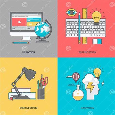 Set Of Color Line Icons On The Theme Of Graphic And Web Design Stock