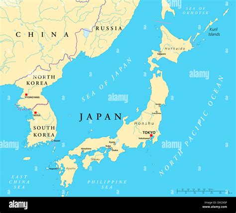 Political Map Of Japan North Korea And South Korea With The Capitals