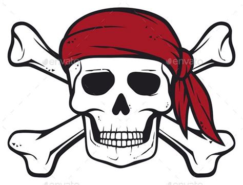 Pirate Skull with Red Bandanna and Crossed Bones | Pirate symbols, Pirate skull, Pirate pictures
