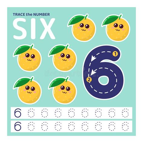 Trace Number Six Learning To Count And Write Stock Vector