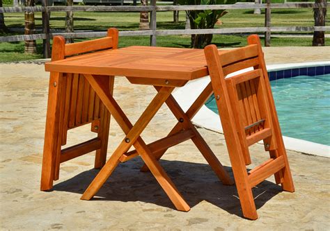 Square Wooden Folding Table With Two Folding Chairs