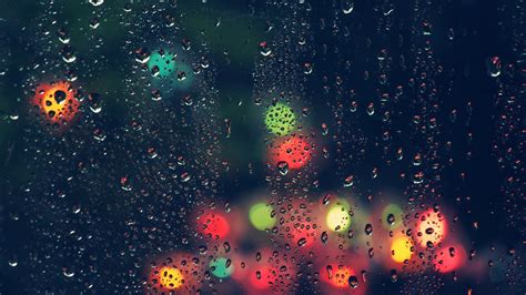 Bokeh Blurred Depth Of Field Lights Water Drops Glass Night