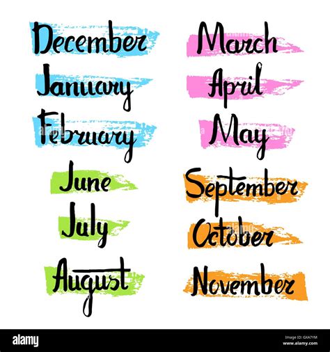 Einzigartige Kalender Sammlung Von Monaten Handgezeichnete Namen Des