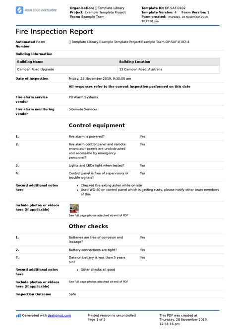Fire Inspection Report Template Free And Editable Form Template