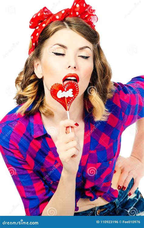 Portrait Of Beautiful Young Woman With Lollipop Stock Photo Image Of