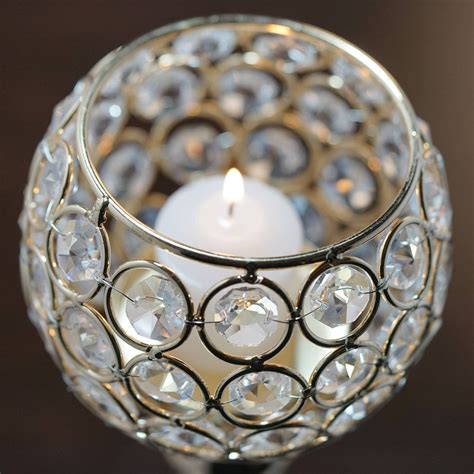 16 Tall Gold Sleek Pillar Crystal Votive Tealight Candle Holder