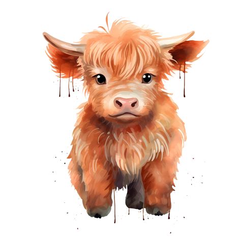 Cute Baby Highland Cow Watercolor Ai Generative 27236049 Png