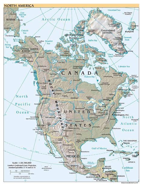 Detailed Political Map Of North America With Relief Cities And