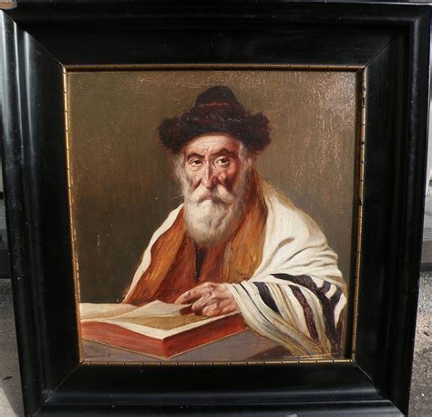 Jewish Art Early 1900s Signed Painting Of A Rabbi Or Holy Man From