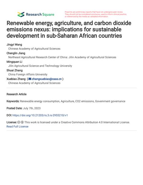 Pdf Renewable Energy Agriculture And Carbon Dioxide Emissions Nexus Implications For