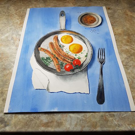 Breakfast Art Original Watercolor Painting Food Art Kitchen Etsy