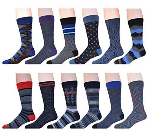 Sock Crew Mens 12 Pack Assorted Classic Colorful Patterned Dress Socks