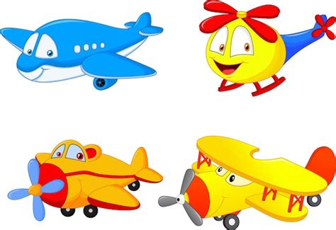 Conjunto De Colección De Aviones De Dibujos Animados Vector Premium