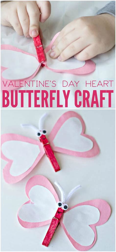 Valentines Day Heart Butterfly Craft Long Pin Glue Sticks And Gumdrops