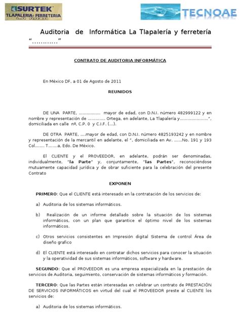 Contrato De Auditoria InformÁtica Arbitraje Software
