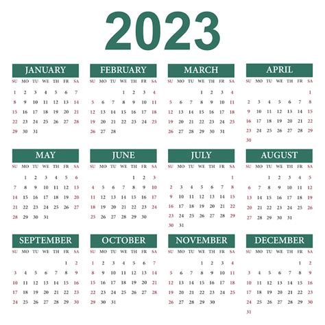 Premium Vector Calendar 2023 Week Starts On Sunday Vector Illustration