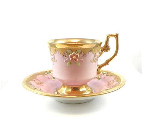Vintage Demitasse Cup And Saucer Gold Pink Flowers My Cup Of Tea Tea Cup Set Tea Cup Saucer