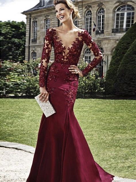 burgundy sheath v neck floor length elastic prom dress evening dress