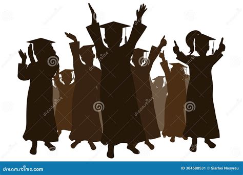 Happy Crowd Of Graduates Children In Square Academic Caps Cheerful