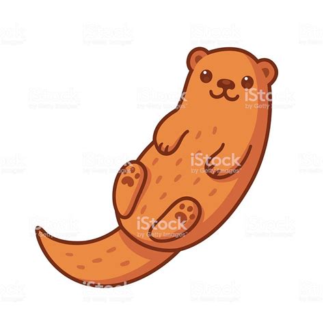 Cute Cartoon Otter Swimming On Its Back Funny Vector Animal