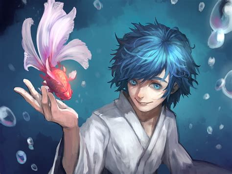 Hd Wallpaper Male Anime Character Vocaloid Kaito Kimono Art