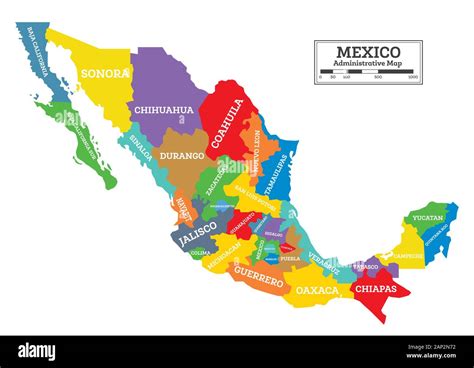 Mexico Mapa Administrativo Aislado Sobre Fondo Blanco Ilustración