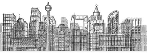 Drawing The Skyline Of A Modern City Hypothetical Pencil On White