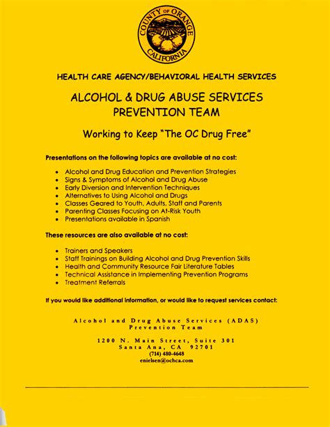 Oc Community Resources Alcohol And Drug Abuse Services Prevention Team