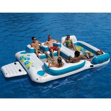 6 Person Inflatable Floating Island Lounge Raft With Cup Holders And