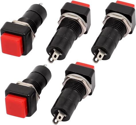Uxcell 5 Pcs Red Momentary Square Push Button Switch No